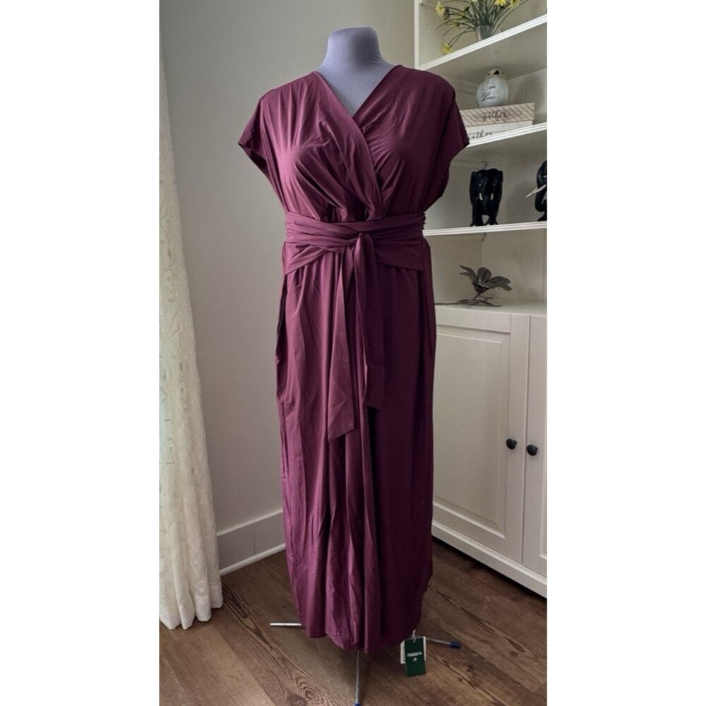 Halara Breezeful™ Midi Dress 2X Plus Amaranth Plum V Neck Short Sleeve Pockets